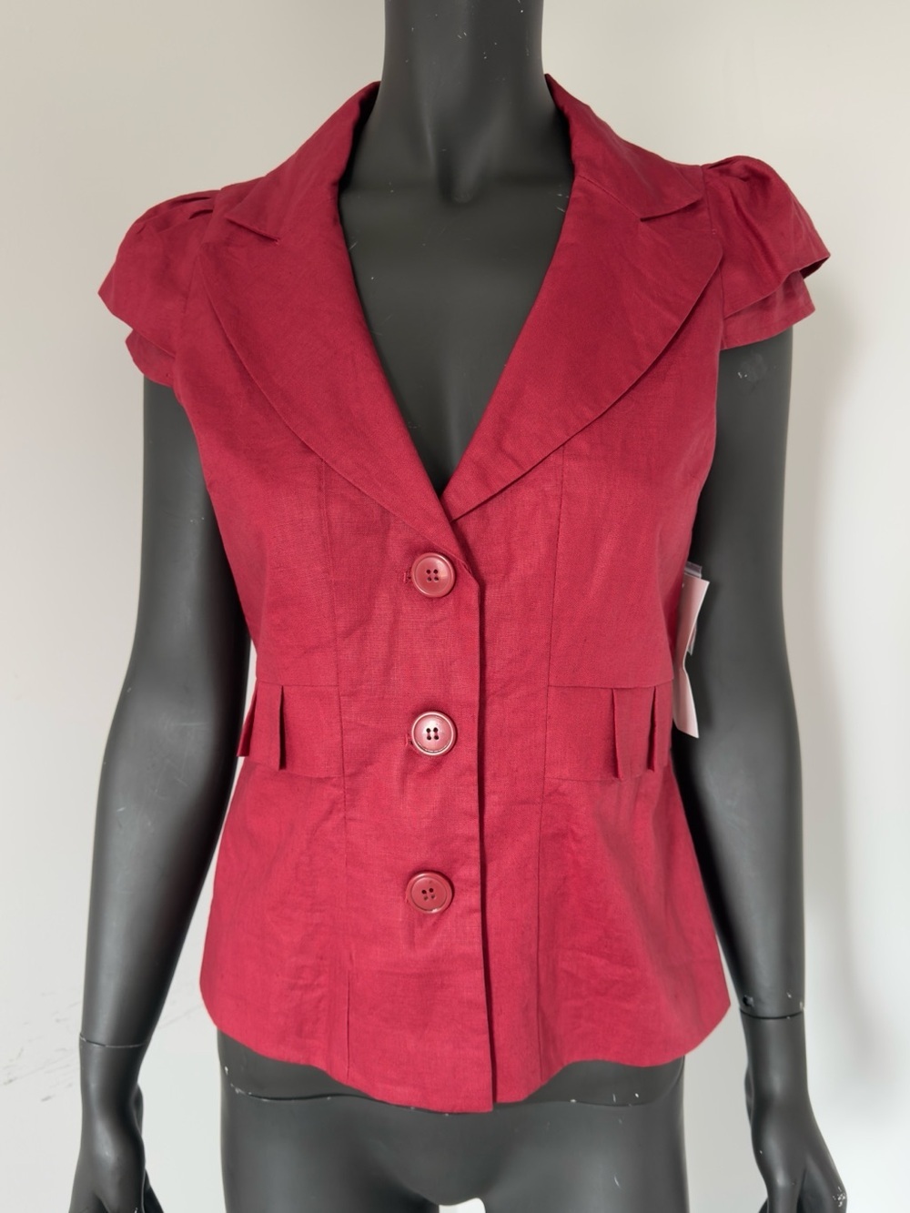 335. Alexandra Bartlett Linen Red Tailored Blazer